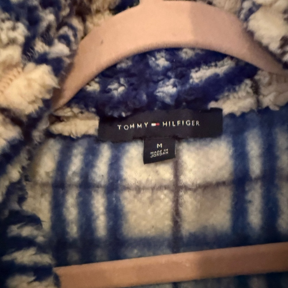 Tommy Hilfiger Navy and Cream Checkered Teddy Jacket - Picture 2 of 4